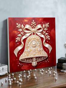 Handmade Pearl Painting Set With Frame, Golden Bell Pattern Design, Full Set Of Hand Tools, Wall Decoration, Christmas Gifts. - A - View 4