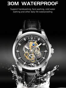 LIGE Men's Fashion Watch: Skeleton Design, Stainless Steel Band, Quartz Movement - Silver - View 8