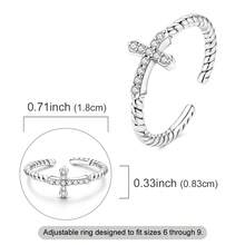 1Pc Silver Plated Twisted Open Ring Clear CZ Inlaid Cross Decor Adjustable Statement Ring For Women Jewelry Gift Suitable For Daily Outfits - Silver - View 4