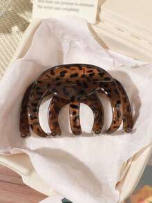 1pc Vintage Leopard Print Amber Jelly Brown Semi-Circle Star Rectangle Hair Claw, Oversized Hair Clip, Elegant Versatile Hair Accessory - Multicolor - View 8