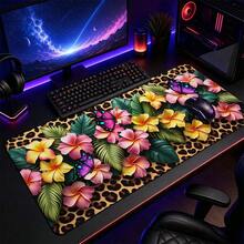 1pc Leopard Print Tropical Floral Mouse Pad, Hibiscus Butterfly Palm Leaf Hawaiian Pattern Extended Desk Mat, Suitable For Home Office And Gaming, Size S/M/L/XL - View 12