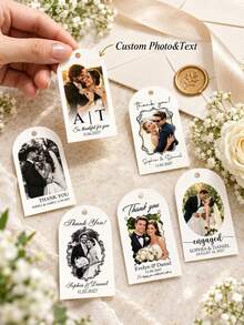 8/16/24pc Personalized Photo Wedding Favor Tags, Custom Thank You Gift Tags For Bridal Showers, Candy Bags And Wedding Guest Favors, Bulk Party Favors - Multicolor - View 1