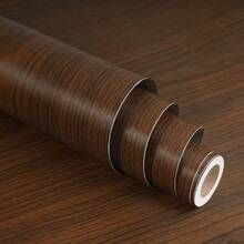 1M/3M/5M Walnut Wood Grain Background Decorative Cabinet Table And Chair Renovation Wallpaper - Brown - View 4