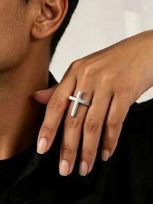 1pc Minimalist Fashion Zinc Alloy Geometric Cross Ring For Men - Silver - View 3