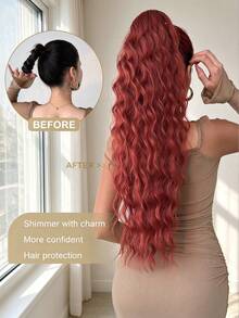 26-Inch Orange Claw Ponytail Hair Extensions, Natural Wavy Texture, Heat-Resistant Synthetic Fiber, Suitable For Girls And Women For Daily Wear, Halloween - Dirty Orange - View 2