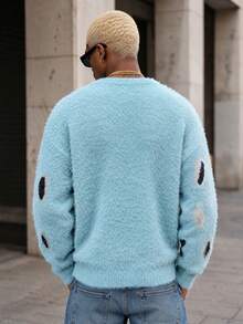 BLACKTOEXIT Sweater Kasual Minimalis Pria Model Kerah Bulat dan Bahu Longgar, Musim Gugur/Dingin - Biru - View 4