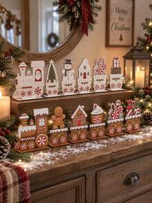 1 Set Vintage Christmas Train Desktop Decor, 2D Flat Printed Signs With Santa, Gingerbread Man, Snowman, Nutcracker, Christmas Tree, Wreath, Candy Cane, Gift House, Holiday Tabletop Display, Suitable For Fireplace Mantel, Shelf, Coffee Table, Farmhouse Style Winter Party Indoor Home Decor - Multicolor - View 5