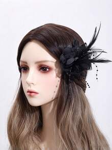1pc Petal Feather Fashion High-End Hair Clip - Black - View 2