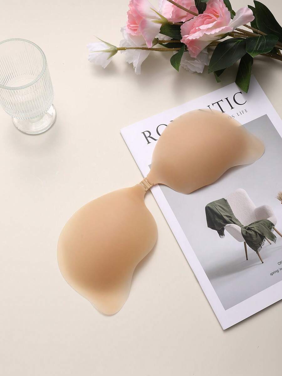 Front Buckle Teardrop Silicone Bra, Reusable Invisible Strapless Push Up Bra For Wedding Gown, Evening Dresses & Party Outfits - Apricot - View 1