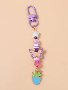 1pc Beaded Starfish Animal Keychain, Butterfly Cactus Keyring, Bag Charm - Multicolor - View 7