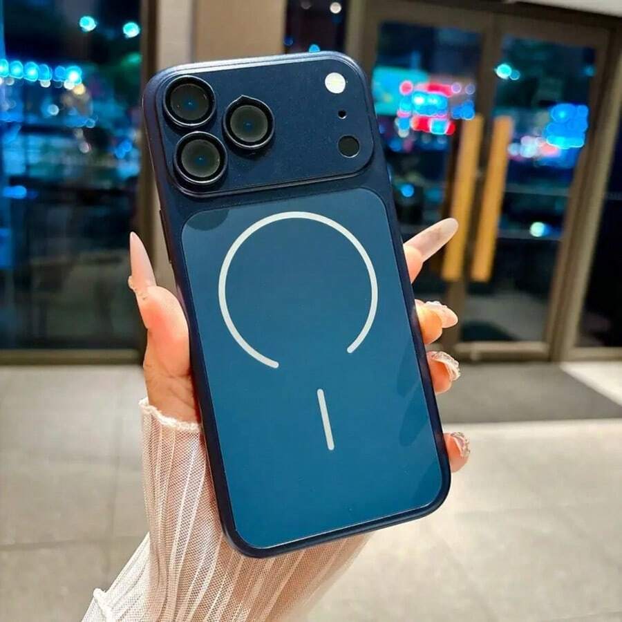 Matte Metallic Magnetic Phone Case, Compatible With Iphone 18 Pro Max 17 16 15 14 13 Pro With Lens Protective Film, Support Wireless Charging, Anti-Fall Protective Case, For Gift Idea For Women Men - Dark Blue - View 1