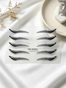 1pc Black Rhinestone Eyeliner Sticker, Self-Adhesive Eye Tail Decoration, Crystal Rhinestone Eye Makeup Sticker, Waterproof Shiny Eye Decor, Suitable For Y2K Style, Electronic Music Festival, Halloween, Stage Show, Party Photography - Black - View 9