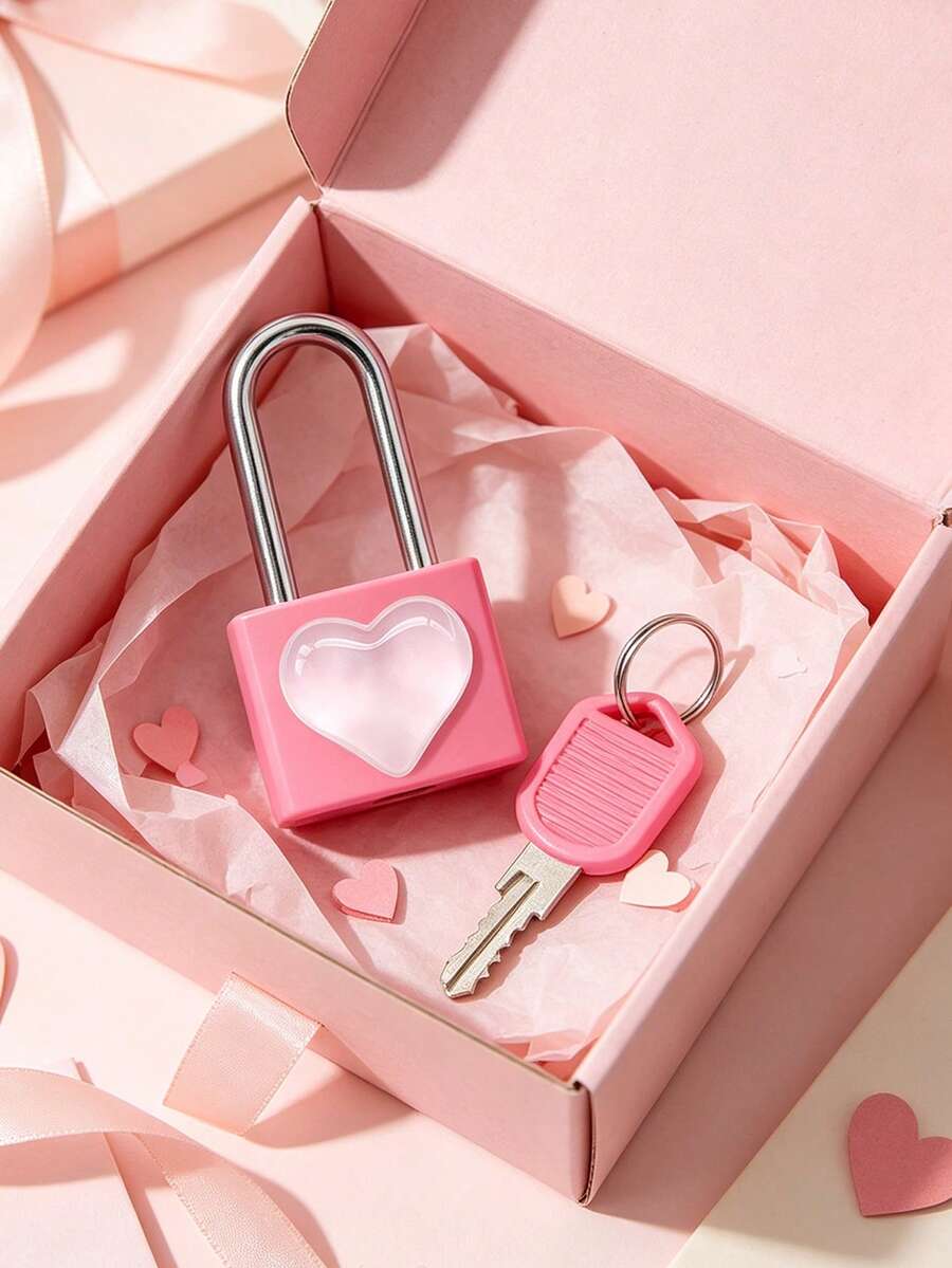 Mini Metal Padlock With Translucent Heart-Shaped Decoration; Includes 2 Keys. Small Combination Lock, Small Luggage Lock, Metal Key Lock, Suitable For Suitcases, Backpacks, Pencil Cases, Gym Lockers, Travel Accessories, Perfect Birthday Gift, Halloween Christmas Gift, Daily Home Supplies - Multicolor - View 1