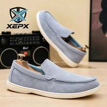 Sepatu Loafer Suede Kasual Pria Gaya Klasik Inggris Ringan - Biru langit - View 1