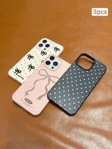 3件裝波點印花皮革紋理 TPU 防震全包覆保護手機殼，適用於 Apple 11/12/13/14/15/16/17 Pro Max - 彩色 - 查看 4