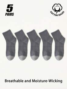 5 Pairs Men's Cotton Crew Socks, Breathable Moisture‑Wicking Mid‑Calf Socks, Solid Color Soft Casual Daily Sports Socks For Men - Multicolor - View 14