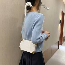 Crocodile Embossed Metal Corner Small Square Bag, Fashionable Women's Chain Crossbody Bag, Unique Solid Color Stone Texture Clutch Bag, Can Fit Phone And Coin Purse - A - View 6