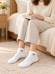 8 Pasang Kaos Kaki Pendek Wanita Warna Polos Sederhana Lucu Acak, Rajutan Halus, Elastis, Lembut, Bordir, dan Pita untuk Pemakaian Sehari-hari di Rumah dan Sepanjang Musim - MultiWarna - View 6