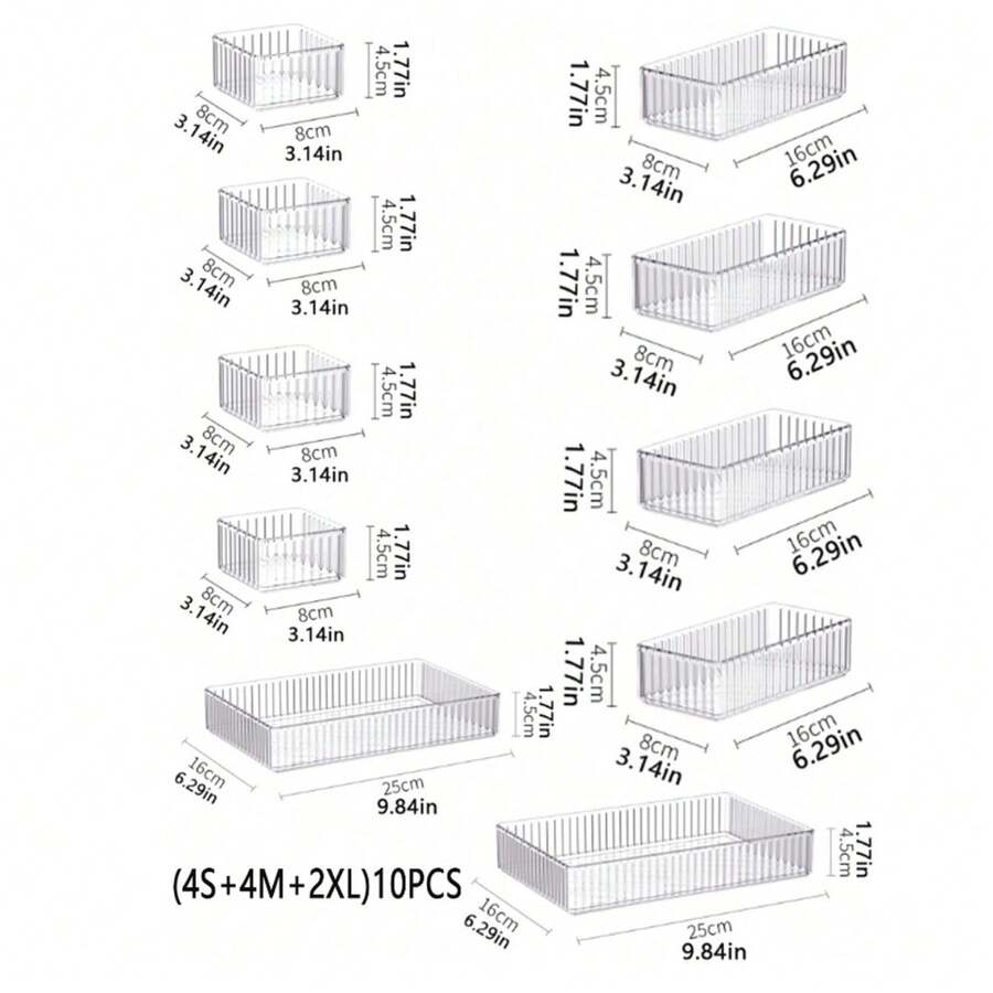 7/10X Drawer Organiser Set Clear Makeup Trays Plastic Desk Drawer Dividers Boxes - VJN0478-10 - View 1
