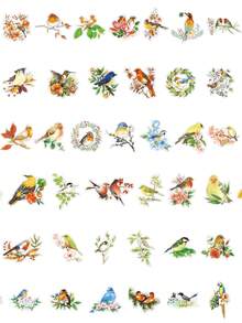 50pcs/Pack Forest Birds & Flowers PET Decorative Stickers, Self-Adhesive DIY Stickers, Suitable For Luggage, Laptop, Refrigerator, Phone Case, Water Bottle And Any Other Scenes - one-size - View 5