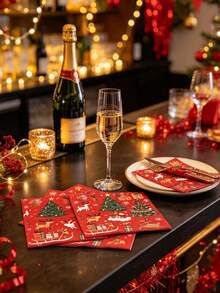 40/20/1pc Christmas Napkins, Christmas Tree And Reindeer Pattern, Suitable For Christmas Party, Christmas Home Decor, Table Decor, Birthday Party, Banquet, Outdoor Picnic, Wedding Party Supplies, Dinner - Christmas Tree Reindeer Style - View 4
