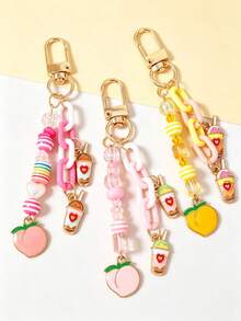 1pc Thick Chain Beverage Fruit Keychain, Milk Tea Peach Keyring, Bag Charm - Multicolor - View 2