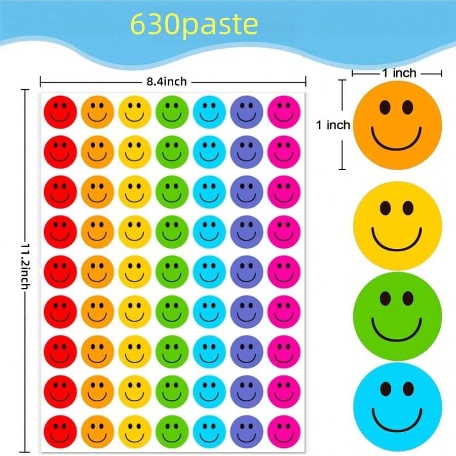 630pcs/10 Sheets Happy Smiling Face Self-Adhesive Stickers Teacher Reward Stickers Colorful Mini Motivational Stickers - Happy Times - View 1