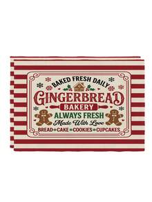 2Pcs Farmhouse Christmas Placemats Red White Stripe Gingerbread Bakery Gingerbread Man Letter Print Rectangular Table Mats Winter Holiday Dining Table Decoration For Xmas Home Party - Red and White - View 13