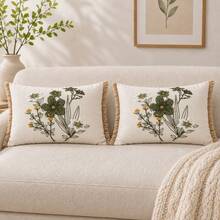 Sage Green Textured Floral Embroidered Pillow Case, Botanical Floral Decorative Cushion Cover, Rustic Farmhouse Style Sofa Bed Bedroom Pillowcase, Autumn Home Decor - Sage Green - View 13