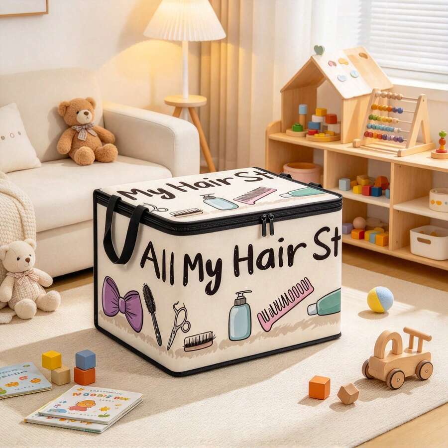 1PC Hair Accessory Print Storage Box With Zipper And Handles, Multi-Purpose Organizer Case For Hair Tools And Sundries, Home Organizer, Bedroom Decor, Room Decor - Multicolor - View 1