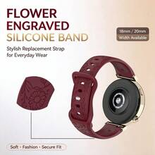 Tali Jam Tangan Silikon Berukir Bunga 18mm 20mm, Tali Jam Tangan Pengganti Kompatibel dengan Watch & Watch, Tali Pergelangan Tangan Lembut - MultiWarna - View 4