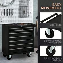 7-Drawer Rolling Chest On Wheels, Lockable Cabinet With Side Handle, Metal Box Trolley Garage, Workshop, Matte Black - Black + Steel - View 5