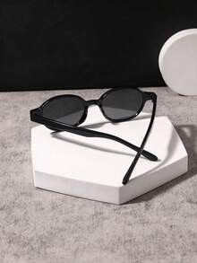 1 PC Men's Classic Oval Fashion Glasses Black PC Frame Solid Color Lens Ultra-Light To Wear Casual Style For Driving Road Trips With Glasses Box - Multicolor - View 8