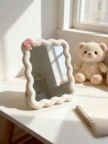 Wavy Style Makeup Mirror High-Definition Vanity Mirror With Bow Decor Desktop Standing And Wall-Mountable For Room Decoration Back-To-School Dorm Supplies - Multicolor - View 4