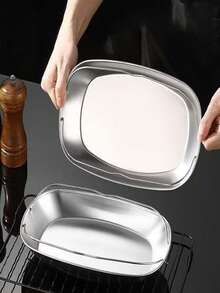 Nampan Kukus Stainless Steel dengan Pegangan, Piring Snack Oval Portabel, Nampan Kukus Ikan untuk Penggunaan di Rumah - Perak - View 5