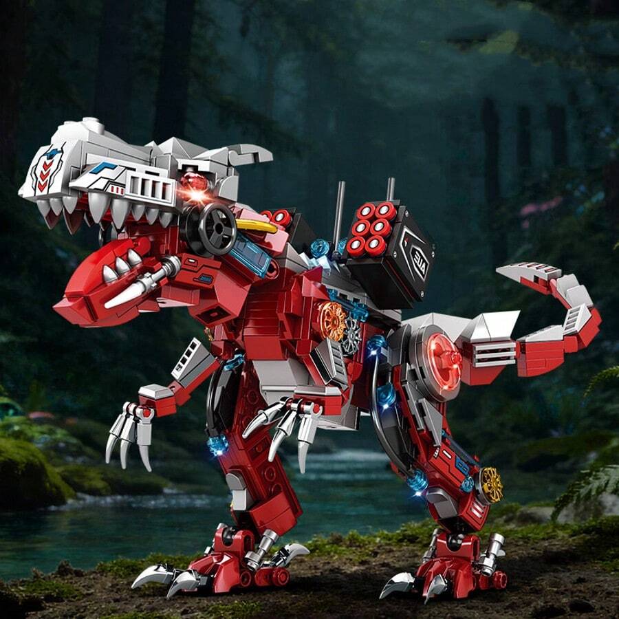 Ancient Beast Building Blocks Chinese Model Series Mechanical Tyrannosaurus Rex Ancient Mechanical Dinosaur 600pcs Desktop Ornament Display Piece Birthday Gift - Bagged - Mechanical T-rex [Hand-crank Version] 600pcs - View 1