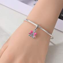Pandach 1pc S925 Sterling Silver Pendant Bead, Original Cute Animal Crown Eiffel Tower Design, Paired With Pink Resin And Colorful Rhinestone Inlay, Suitable For Bracelet Necklace DIY Pendant Chain Jewelry Making, Large Hole Bead Design, Handmade Accessory, Suitable For Outfit Decoration And Gift Giving. - Multicolor - View 8