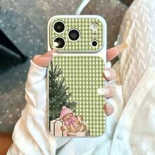 Cool Mint Green Plaid Pattern TPU Phone Case With Gingerbread Man, Christmas Tree And Bow, Suitable For Phone 17 Pro Max/17/16 Pro Max/15/14/13/12/11, Full Coverage, Shockproof, Soft Protective Shell - Mint Green - View 1