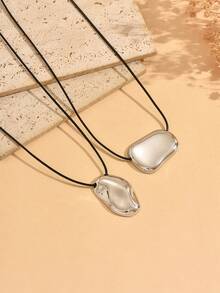 2pcs/Set Minimalist Geometric Pendant Necklace With Black Thin Cord, Simple Elegant Neck Jewelry For Women, Suitable For Daily Wear, Commuting And Shopping - Multicolor - View 3