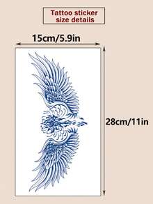 1pc Fashionable Cool Tattoo Sticker, Semi-Permanent Botanical Temporary Tattoo, Disposable Tattoo, Couple Tattoo, Wing, Flower, Double Wing Pattern Tattoo Sticker, Waterproof Non-Reflective Easy To Use, Very Realistic, Suitable For Women Or Men's Back, Chest, Waist, Abdomen, Leg, Arm, Lasts 7-14 Days, Suitable For Party, Performance, Travel And Other Occasions - Blue - View 4