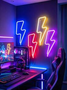 1pc Neon Lightning Bolt Sign LED Light, Hanging Indoor/Outdoor Lighting Sign, USB Or Battery Powered (Battery Not Included), Suitable For Bar, Concert Decoration Lighting, Engagement, Wedding Party, Dinner Party, Birthday Party Decoration Lighting - Multicolor - View 2