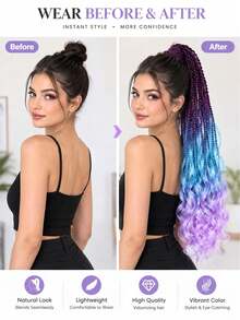 Color Gradient Braided Ponytail Hair Piece, Curly Wavy Ends Clip‑In Ponytail Extension For Women Party Daily Wear - Multicolor - View 6