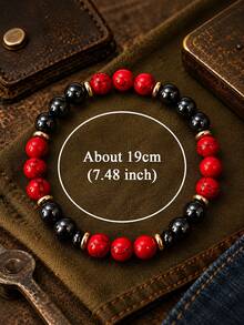 1pc Red Turquoises & Hematite Protection Bracelet, Transforming Negative Energy, Strength, Emotional Healing Men's Jewelry Suitable For Daily Wear - Multicolor - View 5