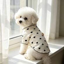 Ruffle Trim Ribbed Knit Dog Shirt, Heart Print Short Sleeve Pet Top With Paw Patch For Small Breed Dogs - Brown - View 4