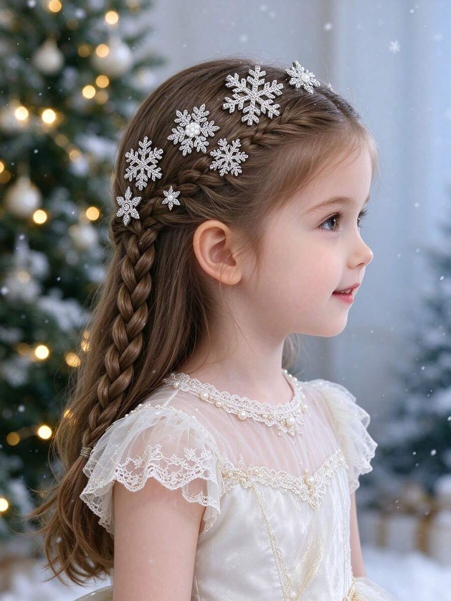 10pcs Christmas Rhinestone Snowflake Hair Clips, Girls Autumn/Winter Side Bangs Clips, Loose Hair Clips, Premium Hair Accessories - Multicolor - View 1