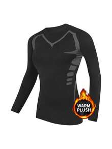 Graphic Print Thermal Sports Tee Basic T Shirt - Black - View 1