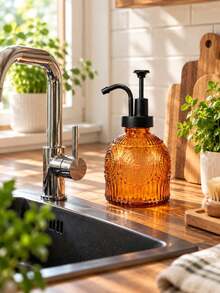 1/2Pcs 230 ML Vintage Glass Soap Dispenser With Plastic Pump, Refillable Decorative Liquid Soap Bottle, Reusable Countertop Hand Soap Container For Bathroom, Kitchen, Sink, Lotion, Shampoo, Dish Soap And Home Use - Multiple Styles - View 11