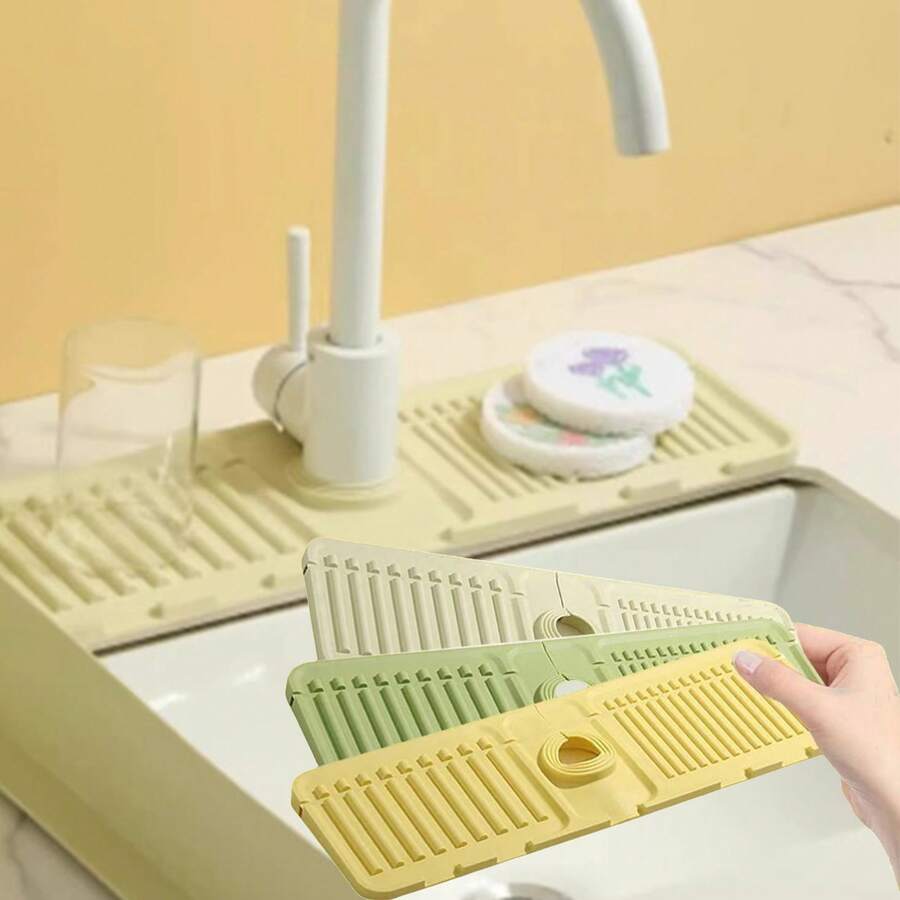 1pc-[Anti-Splash Drainage]Sink Splash Guard, Silicone Faucet Drip Pad, Kitchen Sink Basin Anti-Splash Guard, Non-Slip & Leak-Proof, Grey/Beige Medium 30cm/Large 38cm Optional. Tools & Home Improvement, Kitchen & Bath, Kitchen Facilities, Kitchen Sink Accessories. Anti-Splash, Dry Countertop, Drainage & Flow, No Water Accumulation. Narrow Edge Design, Space-Saving, Adjustable Fit, Multi-Scenario Universal. Convenient & Practical, Durable & Sturdy, Aesthetic & Functional.