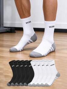1/5/10/20 Pairs Men's Casual Striped Letter Socks, All-Season Mid-Calf Sports Socks Suitable For Home And Office - Multicolor - View 2