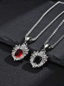1pc Hip Hop Stainless Steel Black Zirconia Red Zirconia Dragon Claw Pendant Necklace For Men, Commute Jewelry Gift, Accessory - 2469 - View 1